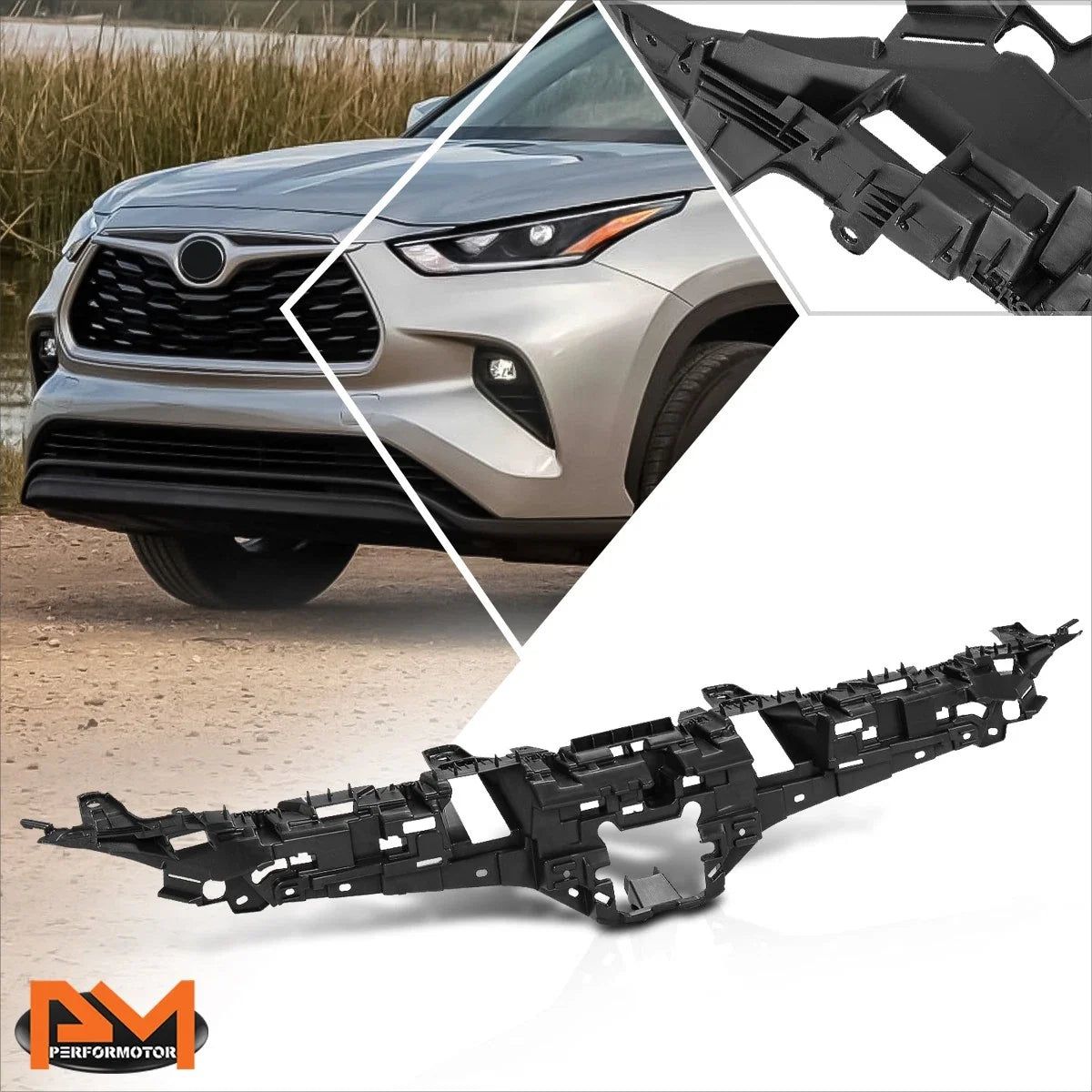 Black Finish Front Grille Bracket for Toyota Highlander 2020-2023