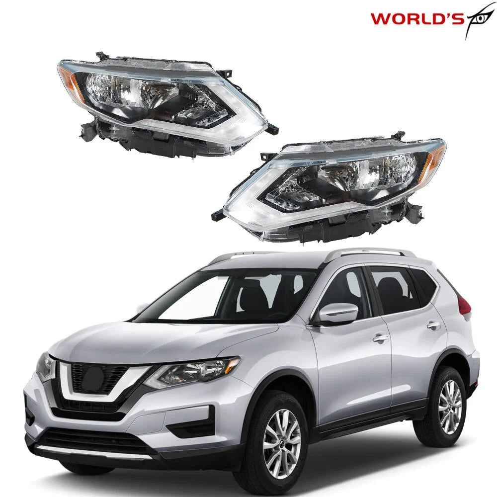 Set of 2 Projector Headlights for Nissan Rogue (2017–2019) Chrome Halogen