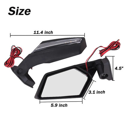 Rear Racing Side Mirrors with LED Light for Can Am Maverick X3 Max 2017-2023