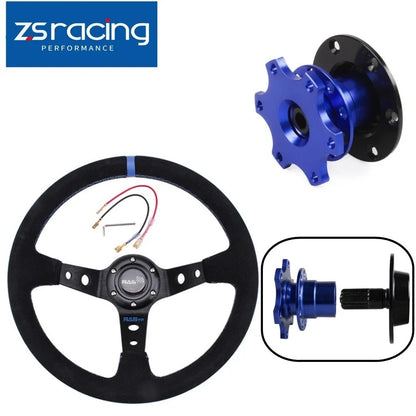 Deep Dished 14" Suede Steering Wheel with Quick Release Hub Kit