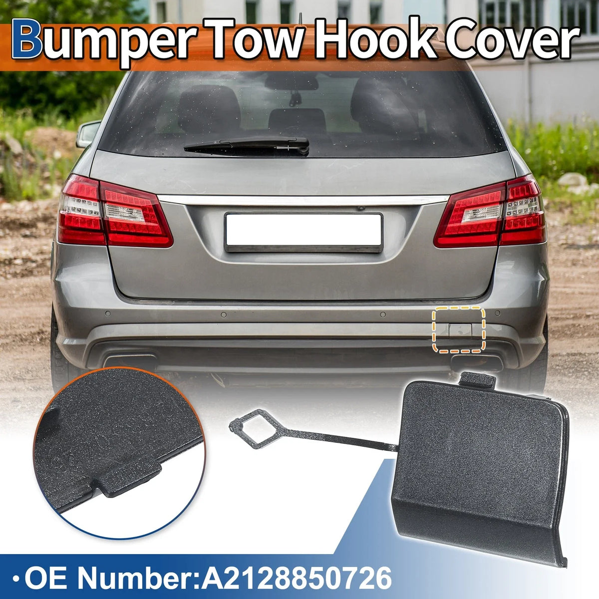 Rear Car Bumper Tow Hook Cover for Mercedes-Benz W212 E200 (2010–2016) No.A2128850726 Gray