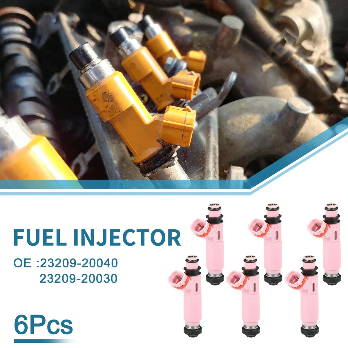 Set of 6 Fuel Injectors No.23209-20040 for Toyota Highlander Hybrid (2006–2010)