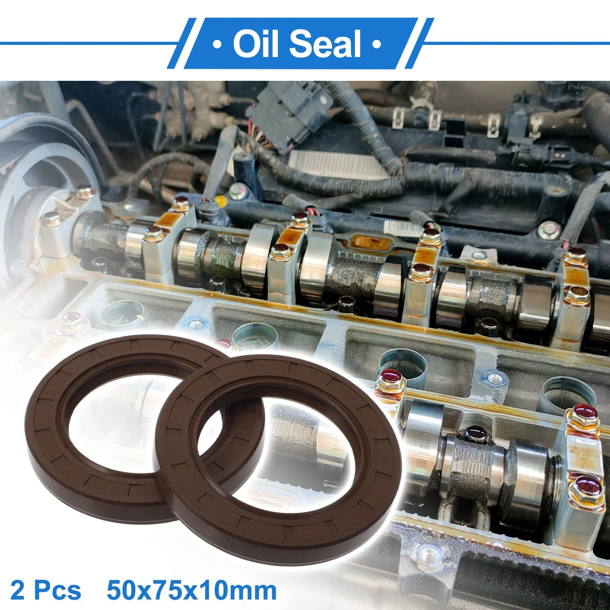 Set of 2 Oil Seal Rotary Shaft Seal FKM Rubber 50x75x10mm