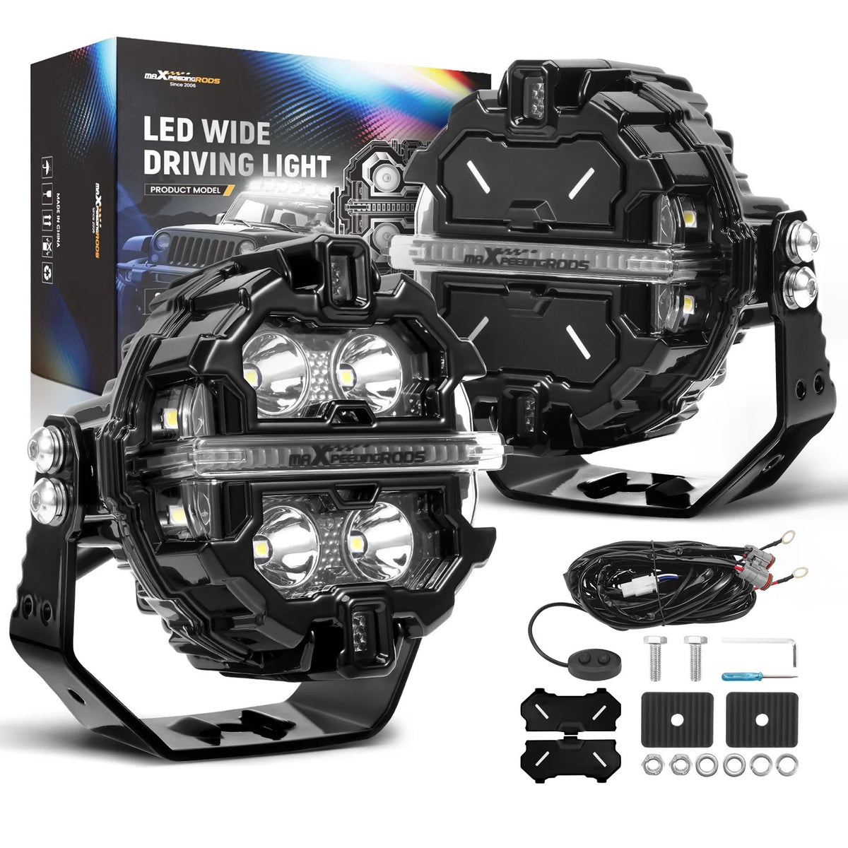 IP68 160W LED Driving Lights for Universal Vehicles (19200LM, RGB)