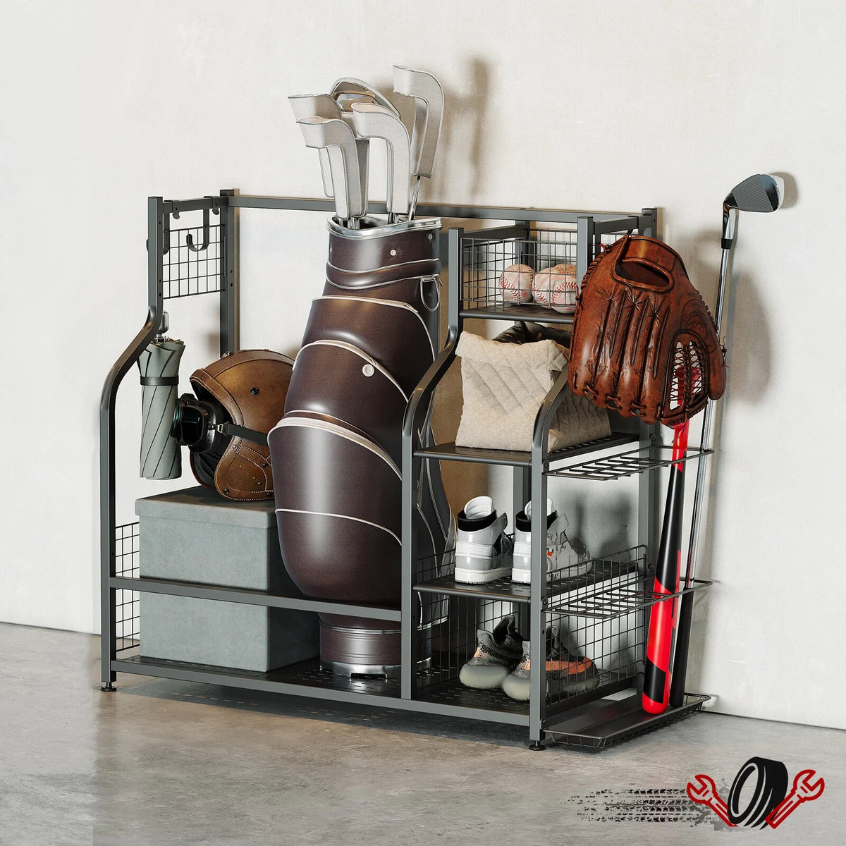 Golf Bag Storage Stand for Golf Clubs (Garage Organizer)