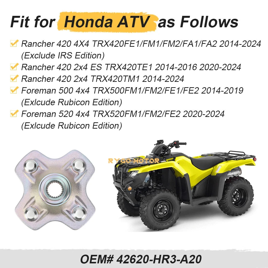 Rear Left Hub Assembly for Honda Rancher 420 TRX420 4X4 (2014-2024)