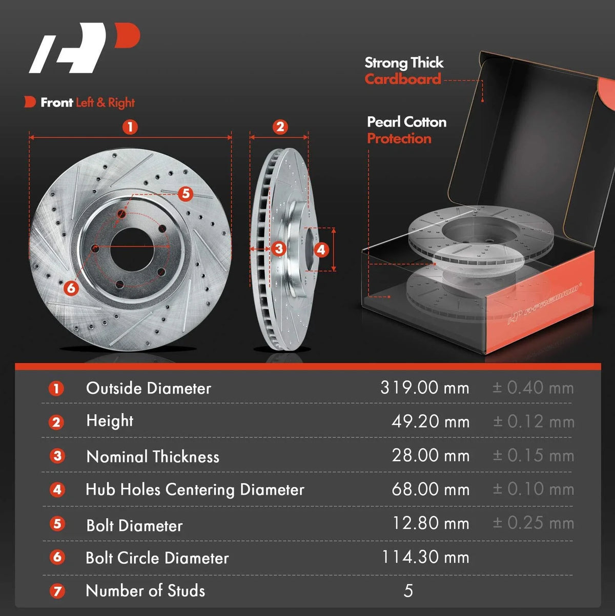 Drilled Rotors with Ceramic Brake Pads for Murano 2003-2023
