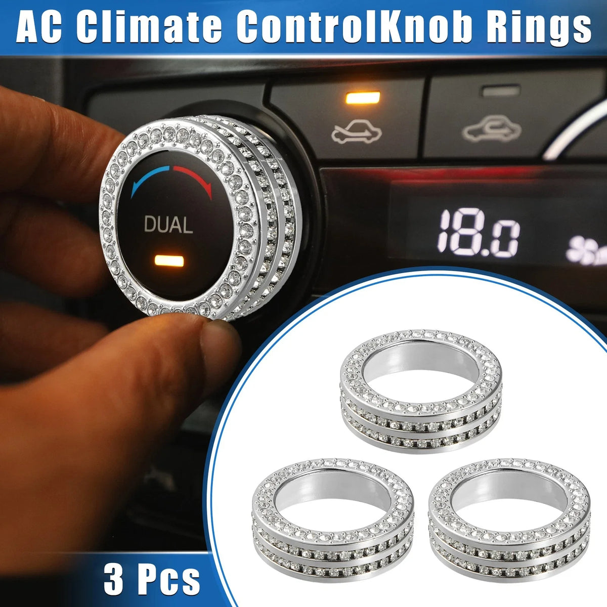 3 Pcs AC Climate Control Knob Ring for Honda Accord (2018–2022) Silver