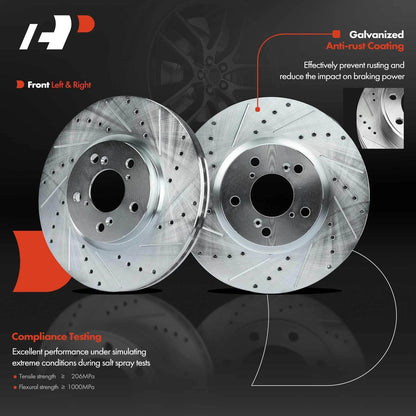 Front Brake Rotors (Drilled) with Ceramic Pads for Honda Ridgeline 06-11