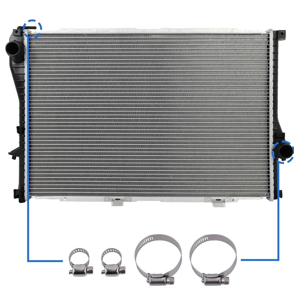 Radiator for BMW 525i, 528i (2001–2005) with Universal Hose Clamps