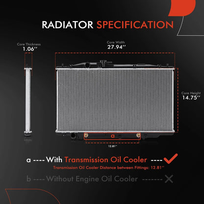 Radiator with Oil Cooler Assembly for Honda Accord 2005–2007