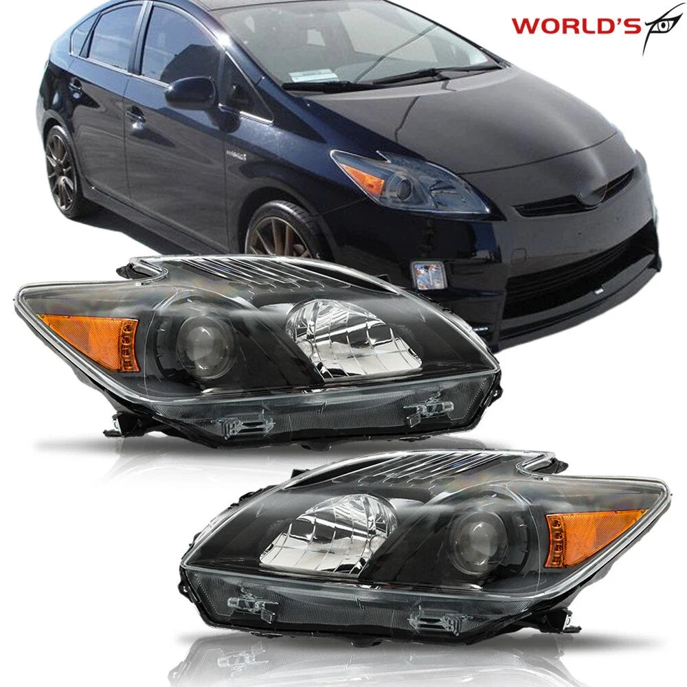Headlight Assembly for Toyota Prius (2012–2015) Halogen Black Set Pair