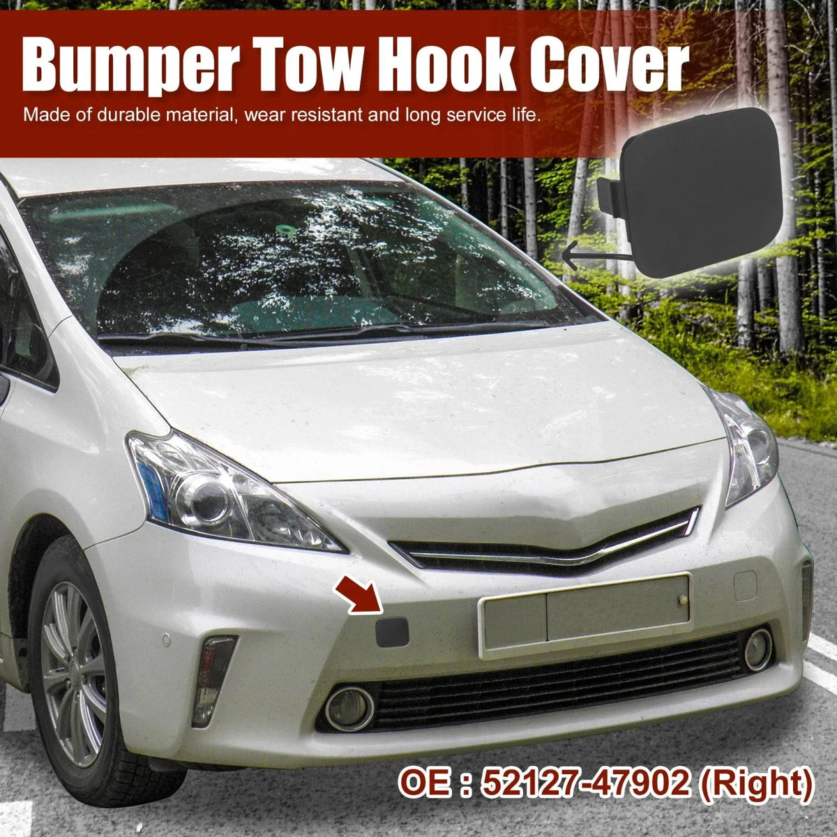 Front Right Bumper Tow Hook Cover 52127-47902 for Toyota Prius V (2012–2014)