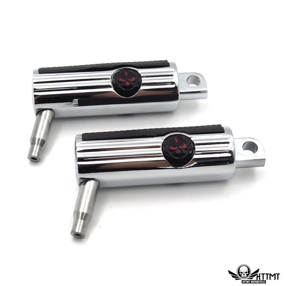 1-1/4" Chrome Clamp Engine Guard with 5" Angled Skull Foot Pegs for Harley