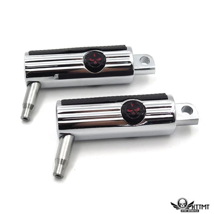 1-1/4" Chrome Clamp Engine Guard with 5" Angled Skull Foot Pegs for Harley