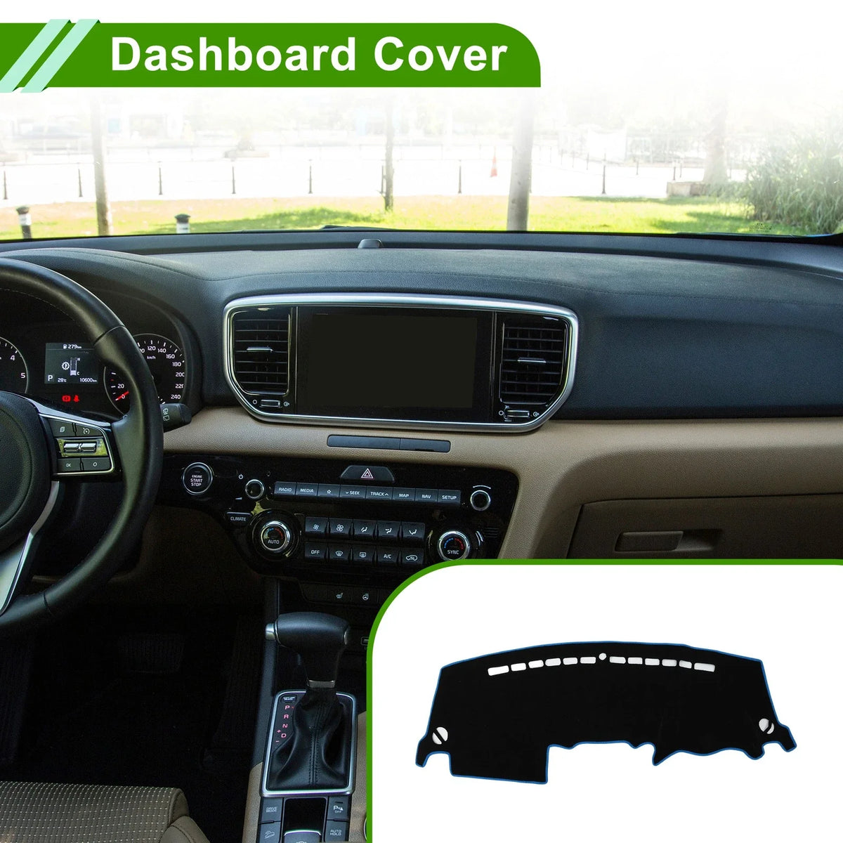 Dashboard Cover for Kia Sportage R (2011–2016) Black Blue
