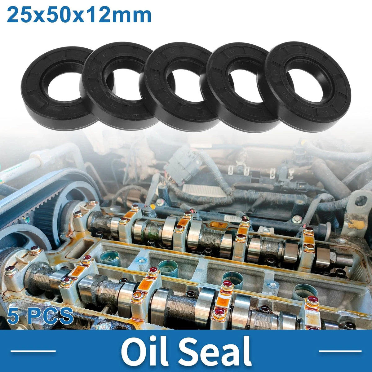 Set of 5 Oil Seal Rotary Shaft Seal Nitrile Rubber 25x50x12mm 683867647979