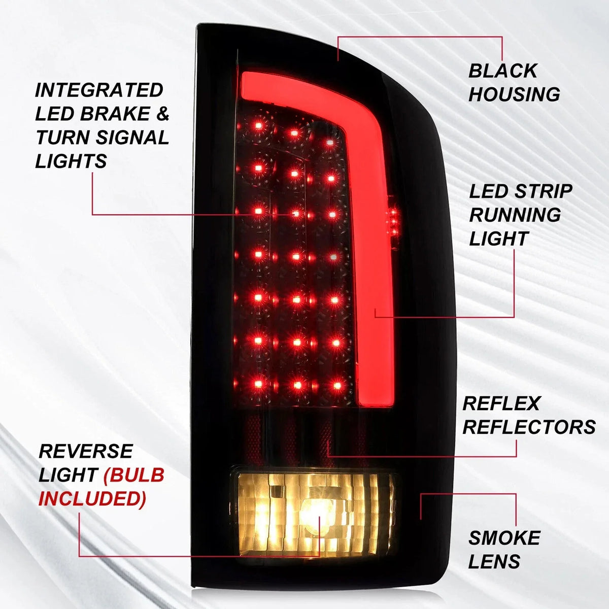 Smoke LED Tail Lights Set of 2 for Dodge Ram 1500 2500 3500 (2002–2006)