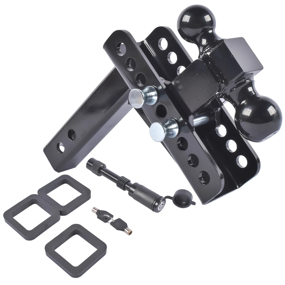 Adjustable 2" Receiver Trailer Hitch with 6" Drop/Rise Dual Balls (20000 LBS)