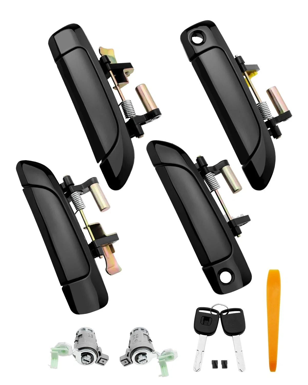 Set of 4 Door Handles with Lock Cylinder & Key for Honda Civic 01-05