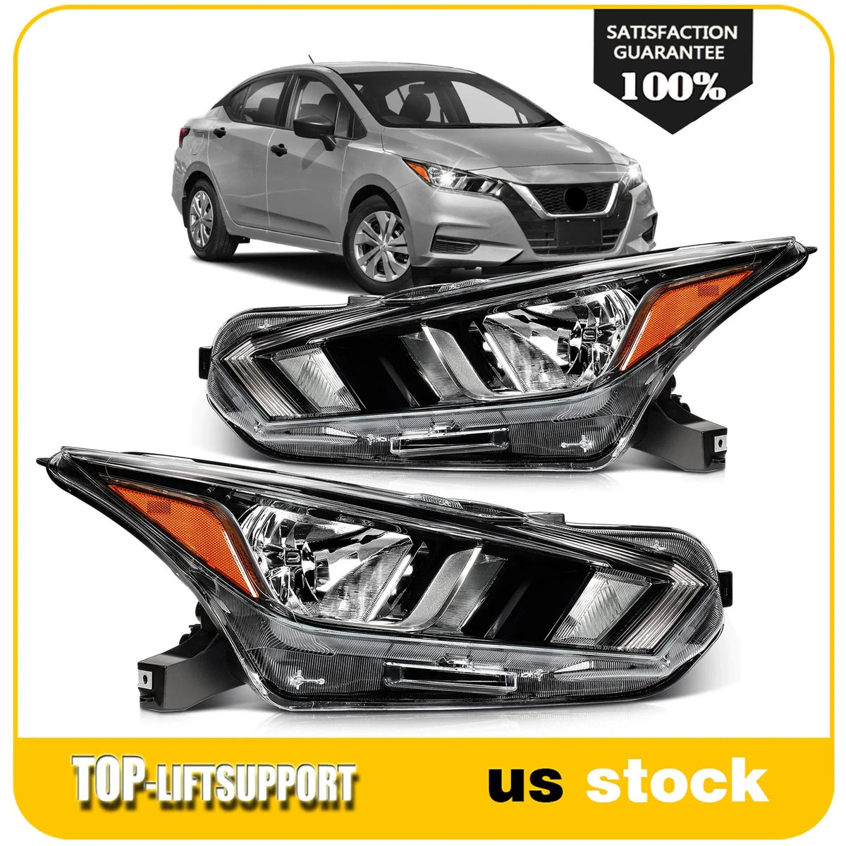 Pair Halogen Headlight Assembly for Nissan Versa (2020–2024)