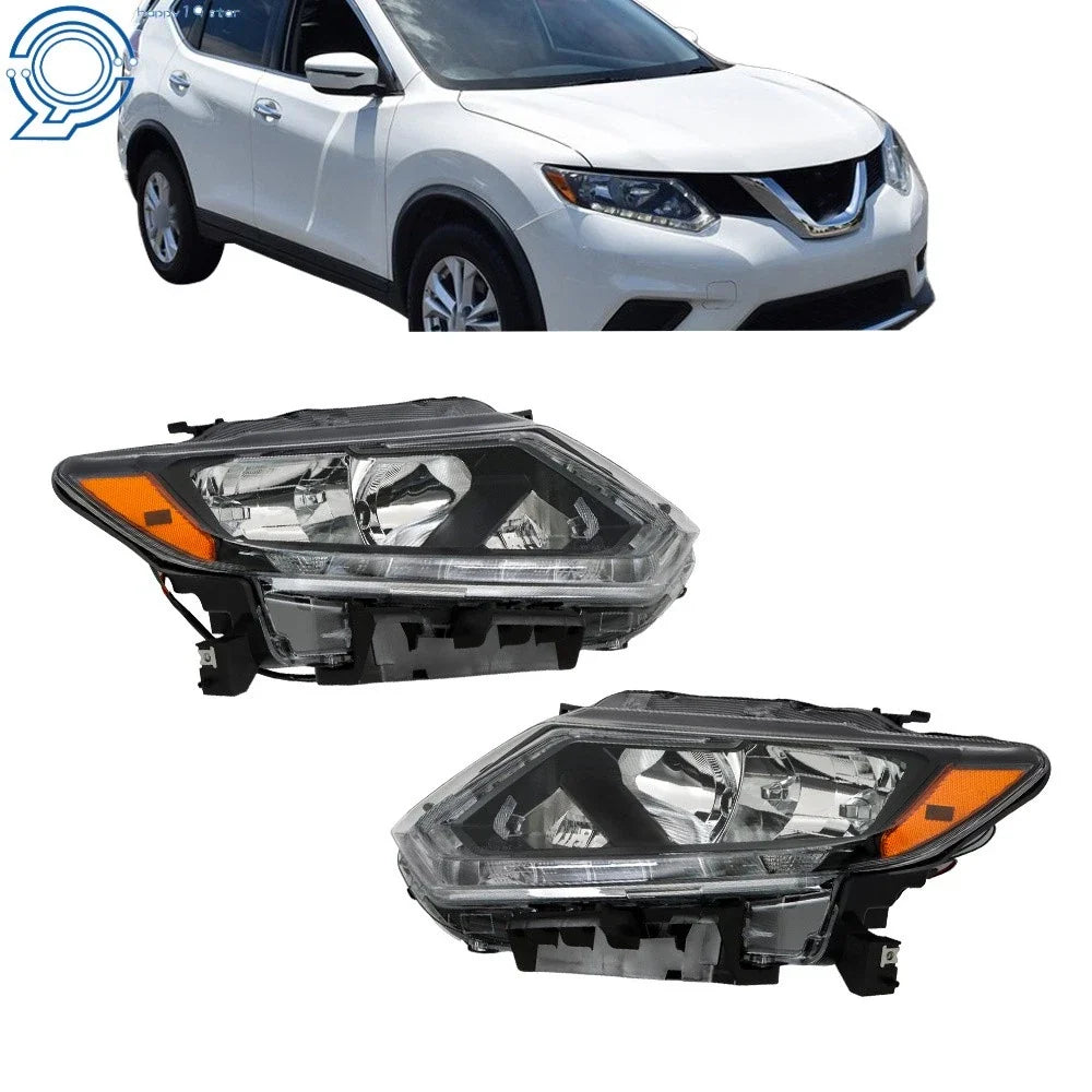Set of 2 Halogen Headlights for Nissan Rogue (2014–2016) Chrome Clear Lens