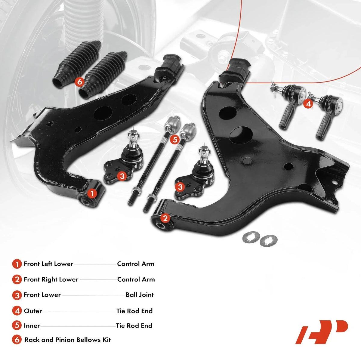 Set of 10 Control Arms, Ball Joints & Tie Rod Ends for Nissan Pathfinder