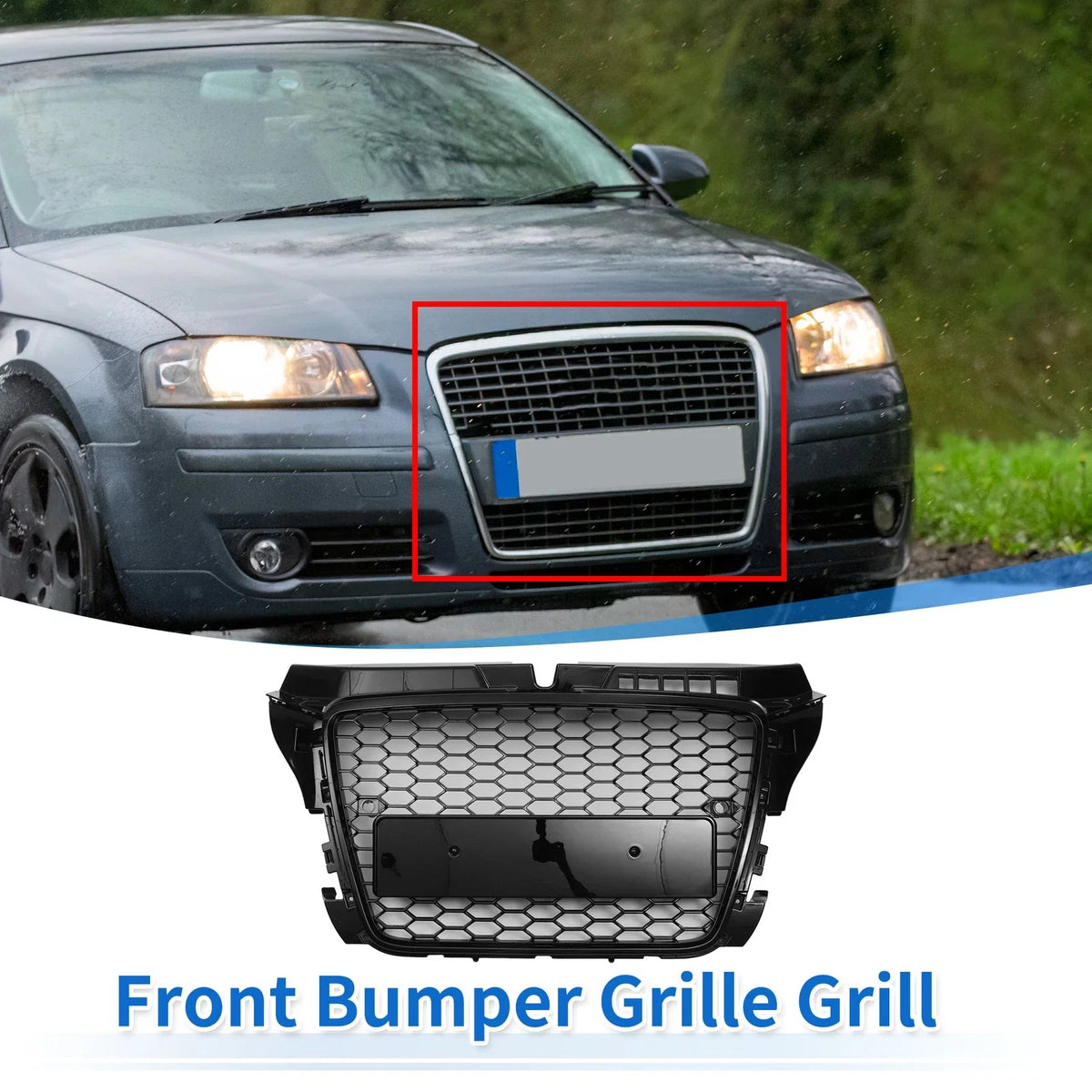 Front Upper Bumper Grille Grill for Audi A3 (2008–2012) 8P0853651M Black