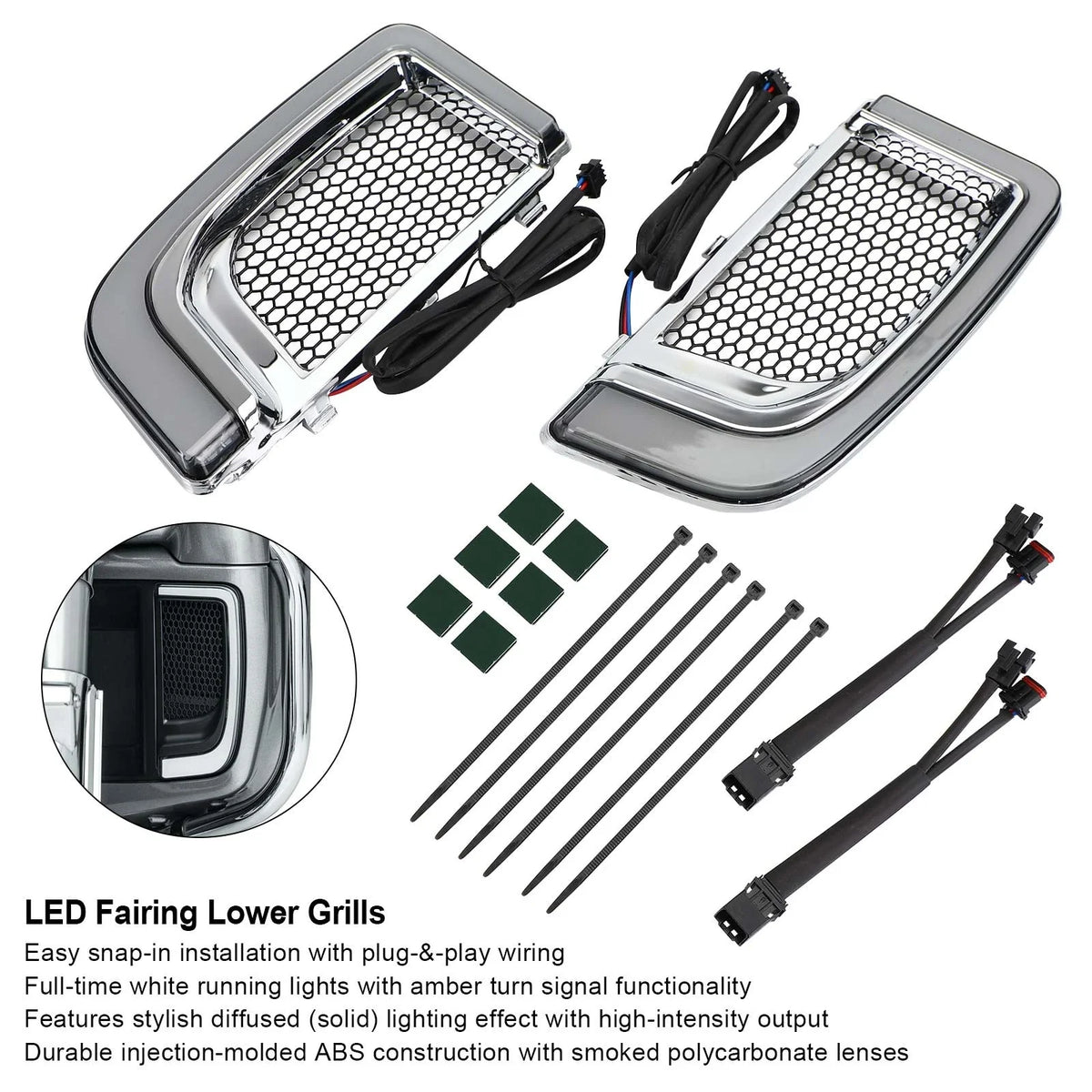 Tracer LED Lower Fairing Grills Lights for Electra FLH/T Road Glide (2014–2023)