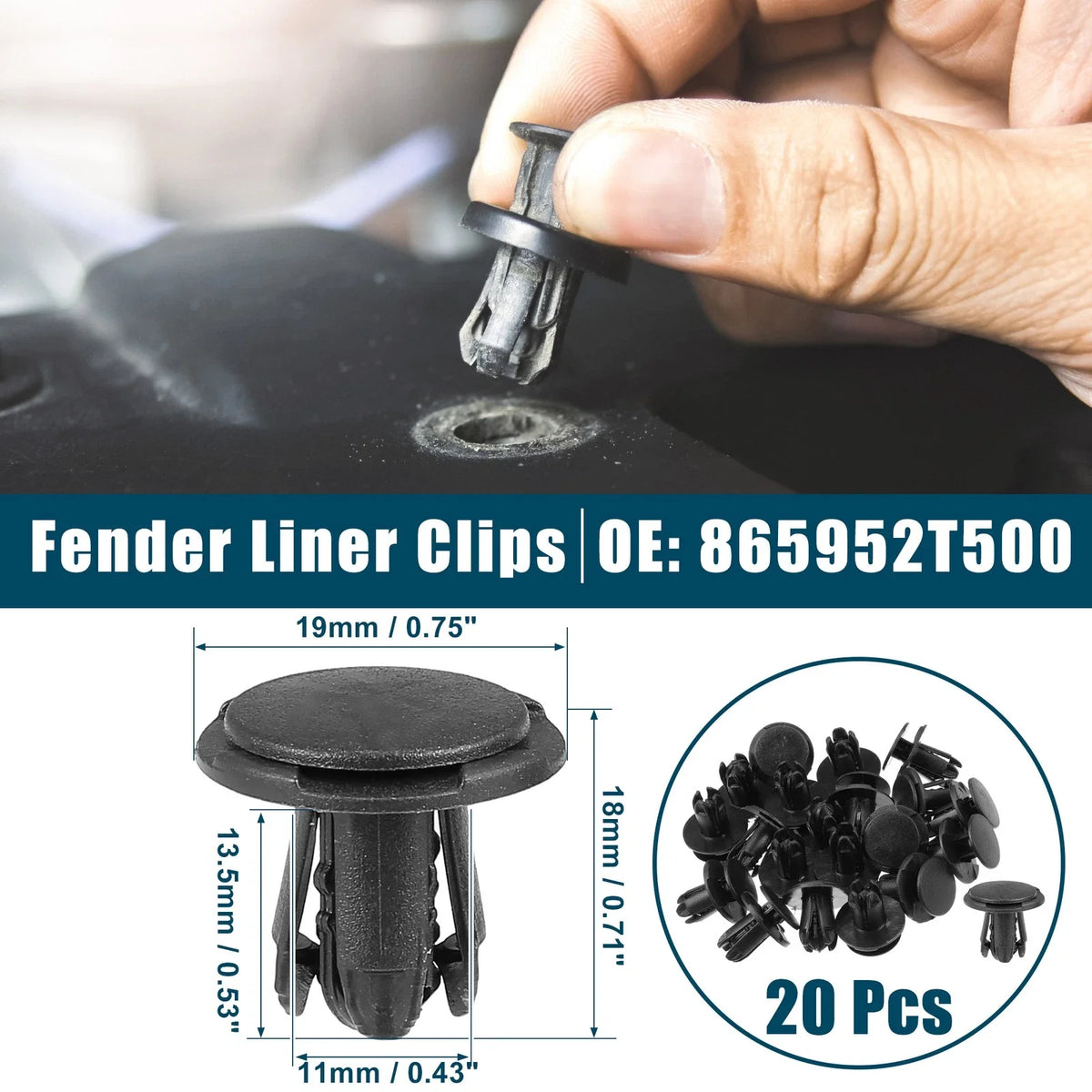 20 Pcs Fender Liner Clips for Kia Cadenza (2014–2020) No. 865952T500