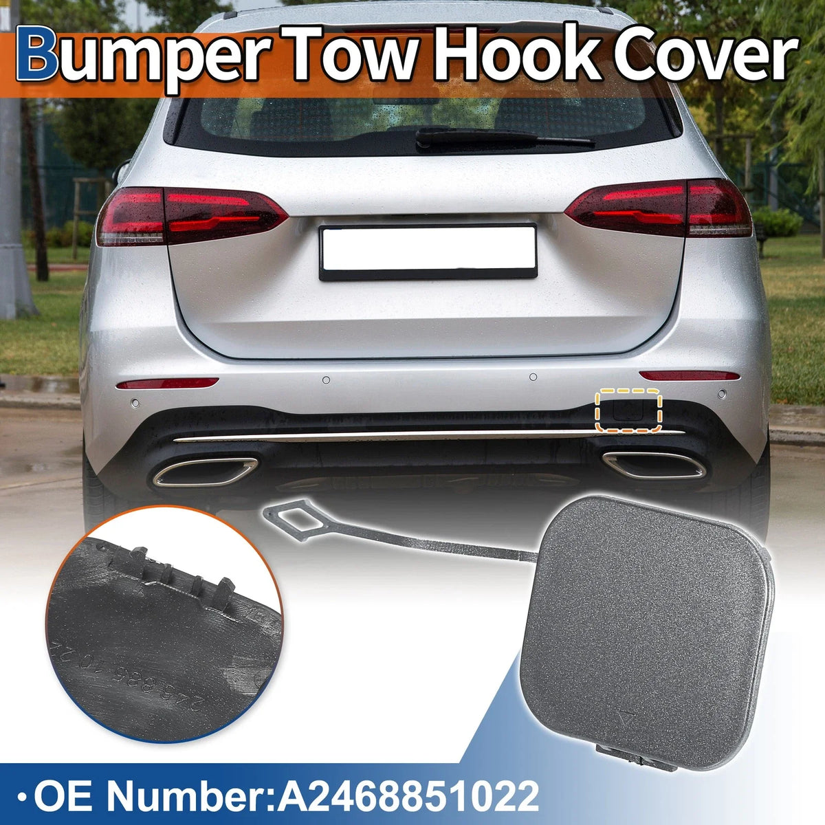 Rear Car Bumper Tow Hook Cover for Mercedes-Benz B-Class (2012–2019) No.A2468851022 Gray
