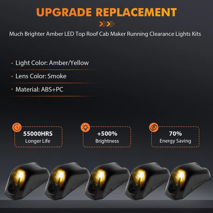 5PC Cab Roof Marker Running Lights for Ram ProMaster 1500 2500 3500 (2014–2017)