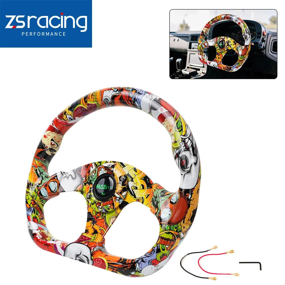 Drift Racing Steering Wheel D Shape with Universal Fit Horn Button