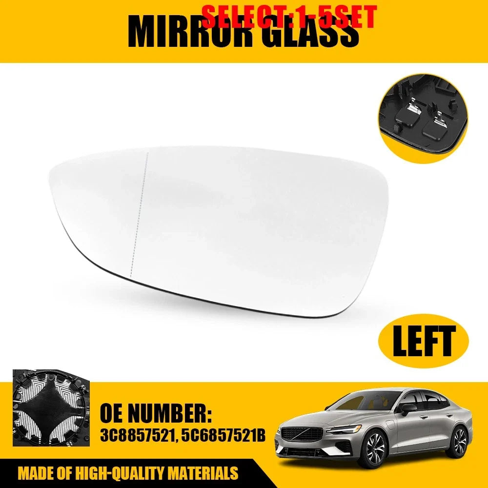 Left Driver Side Heated Mirror Glass for Volkswagen Eos (2009–2016)