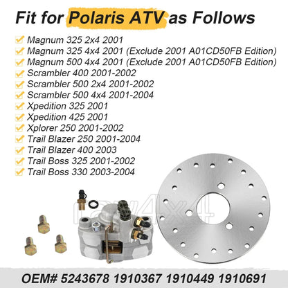 Rear Disc Rotor and Brake Caliper Set for Polaris Trail Boss 325 2001-2002