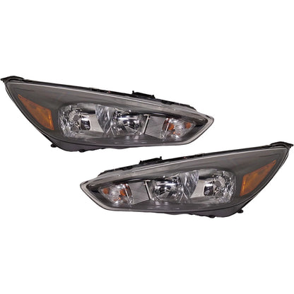 Set of 2 LH RH Headlights for Ford Focus (2015–2018) Halogen w/ LED DRL