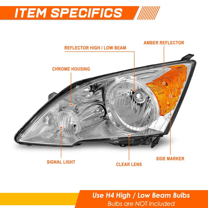 Driver Left Side Chrome Amber Headlight for Honda CR-V (2007–2011)