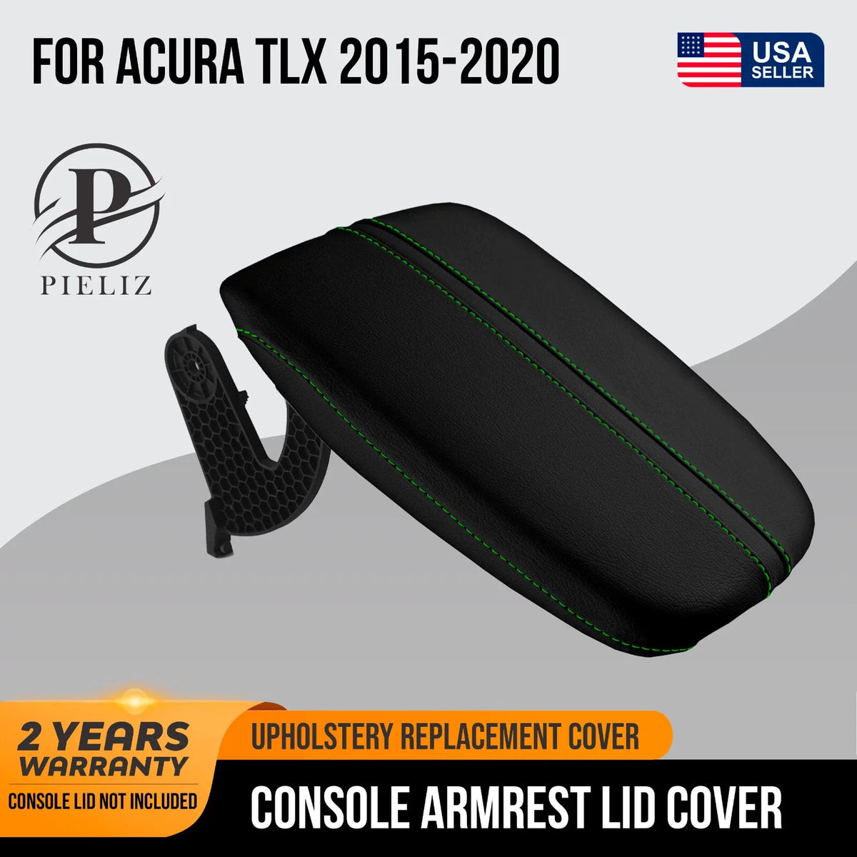 Leather Console Lid Armrest Cover for Acura TLX (2015–2020) Green Stitch
