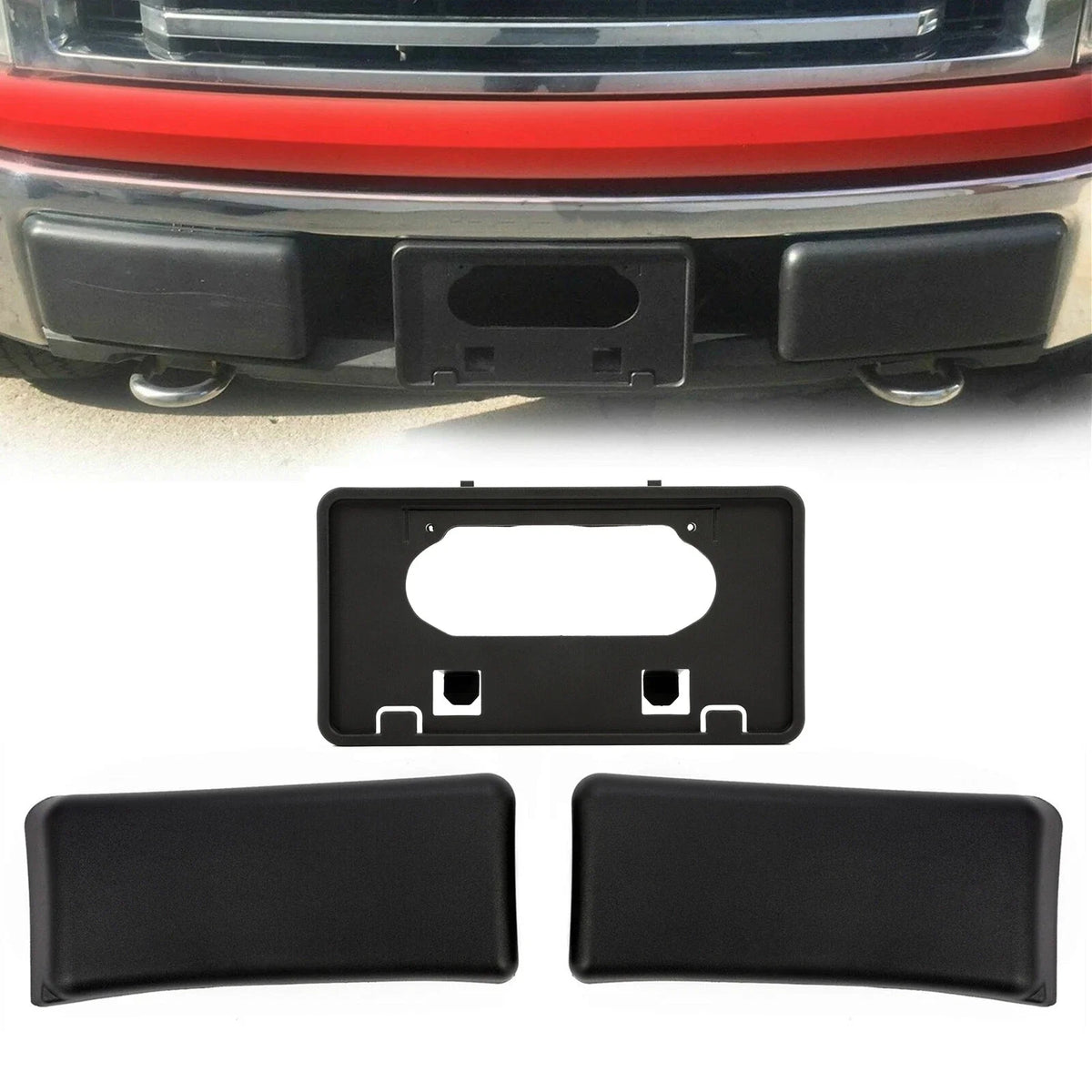Front Bumper License Plate Holder & Guard Pads for Ford F150 2009-2014