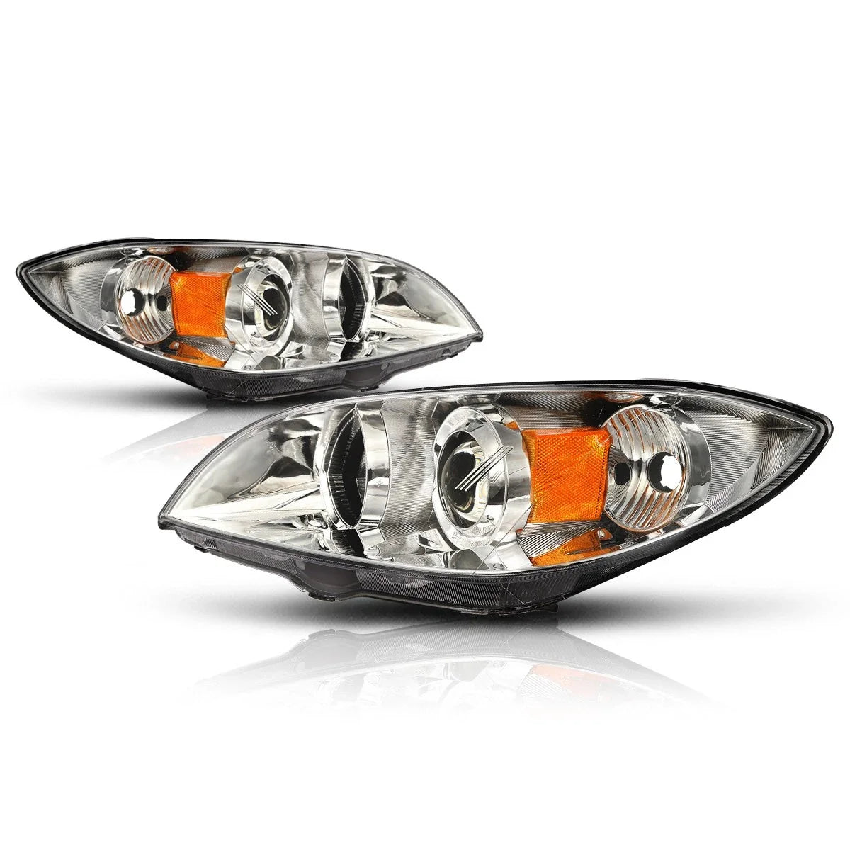 Projector Headlight Set for Mazda 3 (2004–2009) - Chrome Housing, Amber Lamp