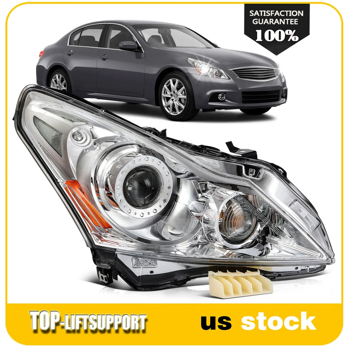 Right Side Headlight with Bulb for Infiniti G25, G37 (2010–2012)