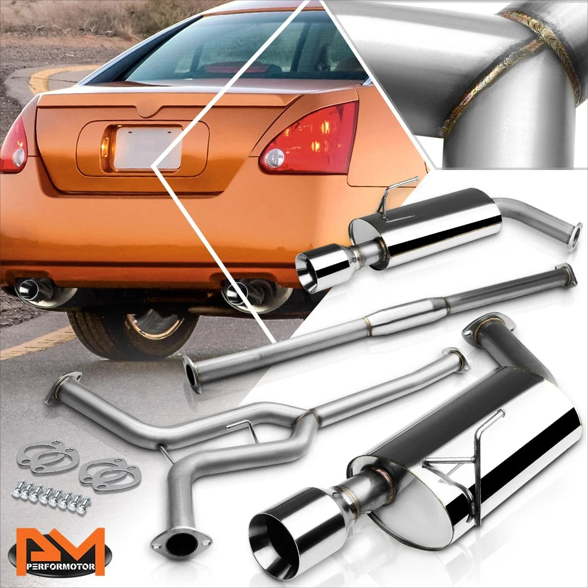 4" Rolled Dual Muffler Tip Catback Exhaust for Nissan Maxima 2004-2008