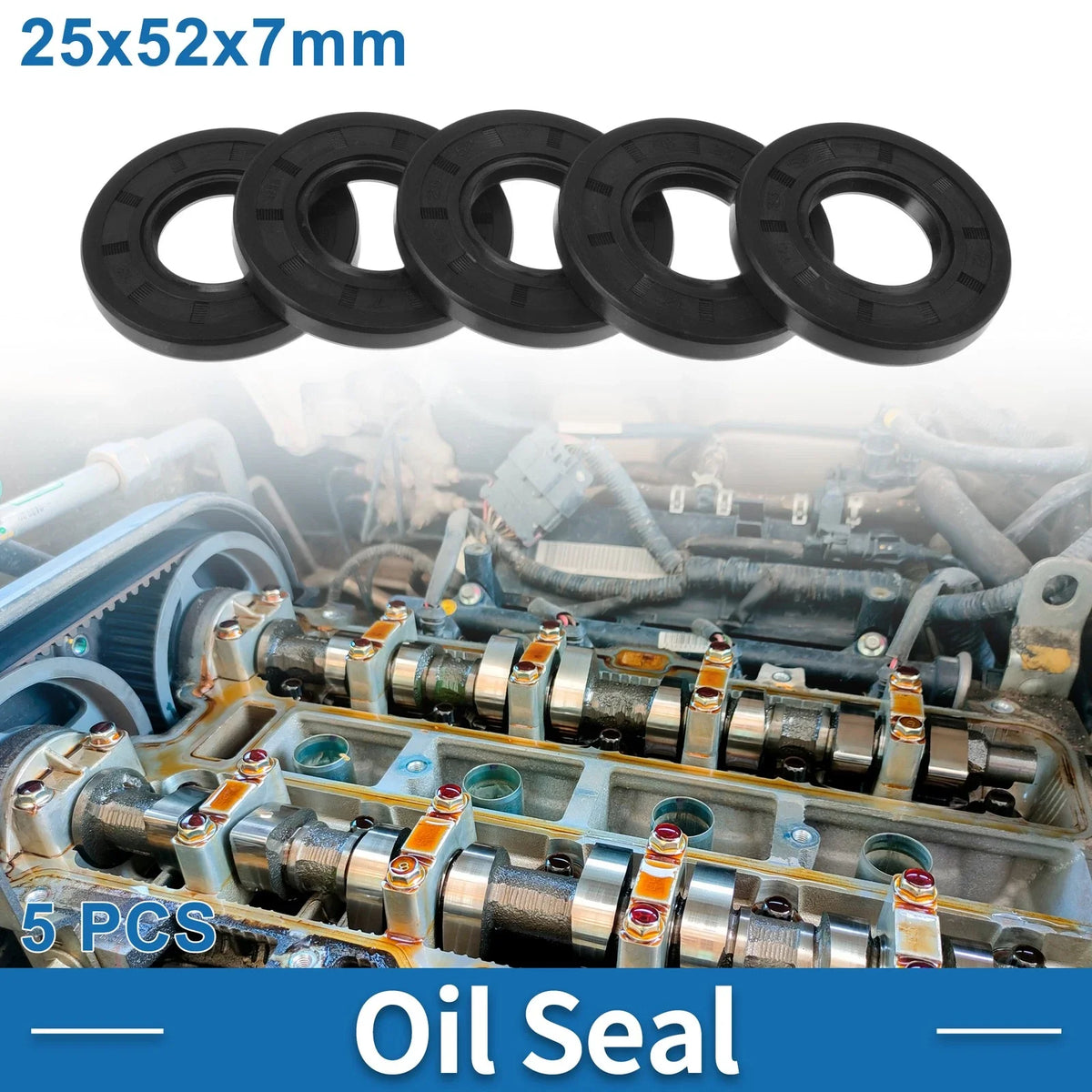 Set of 5 Oil Seal Rotary Shaft Seal for Various Models (25x52x7mm)