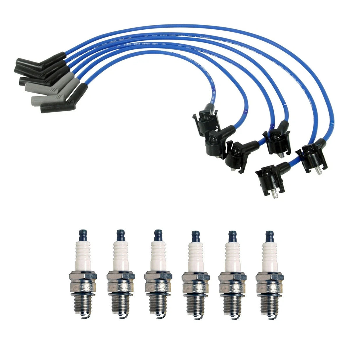 Set of 8mm NGK Wire Set & 6 Denso Iridium Spark Plugs for Mazda B3000 (1994–2006)