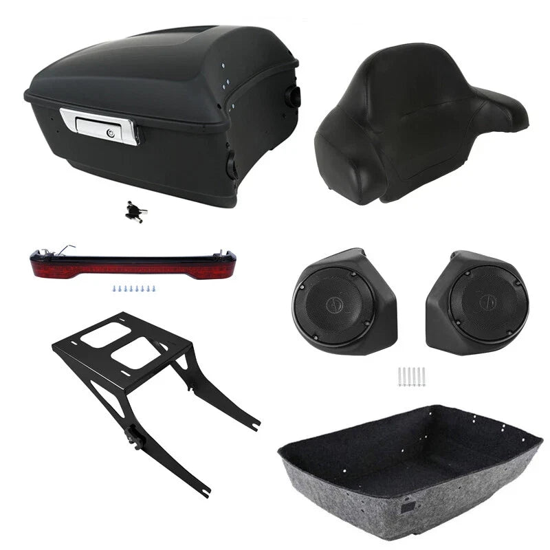 King Trunk Backrest Speakers Tail LED Light Mount for Harley Fatboy 08-17