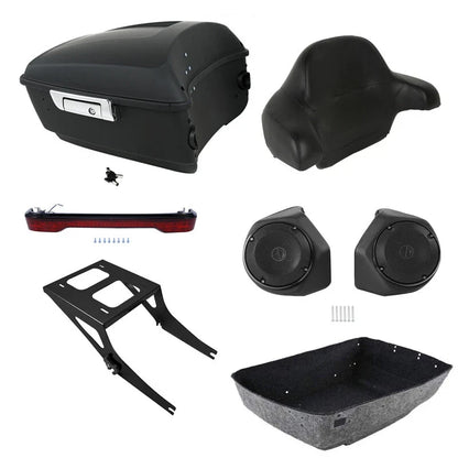 King Trunk Backrest Speakers Tail LED Light Mount for Harley Fatboy 08-17