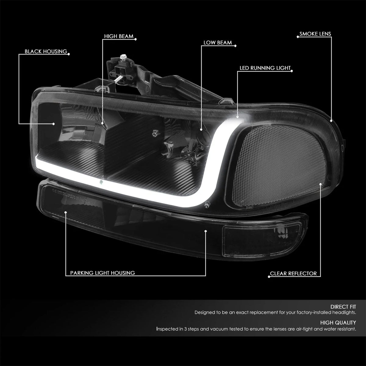 LED DRL Bar Headlight Bumper Lamp for GMC Sierra (1999–2007)