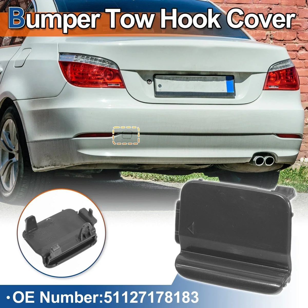 Rear Tow Hook Cover for 528i 535i 550i BMW - Unpainted