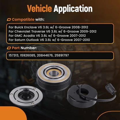 2012 Buick Enclave V6 3.6L 6 Grooves Compressor Clutch Kit