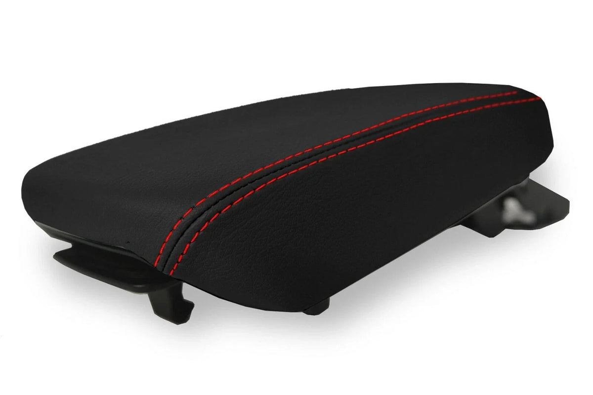Leather Console Lid Armrest Cover for Hyundai Kona (2018–2020) Red Stitch